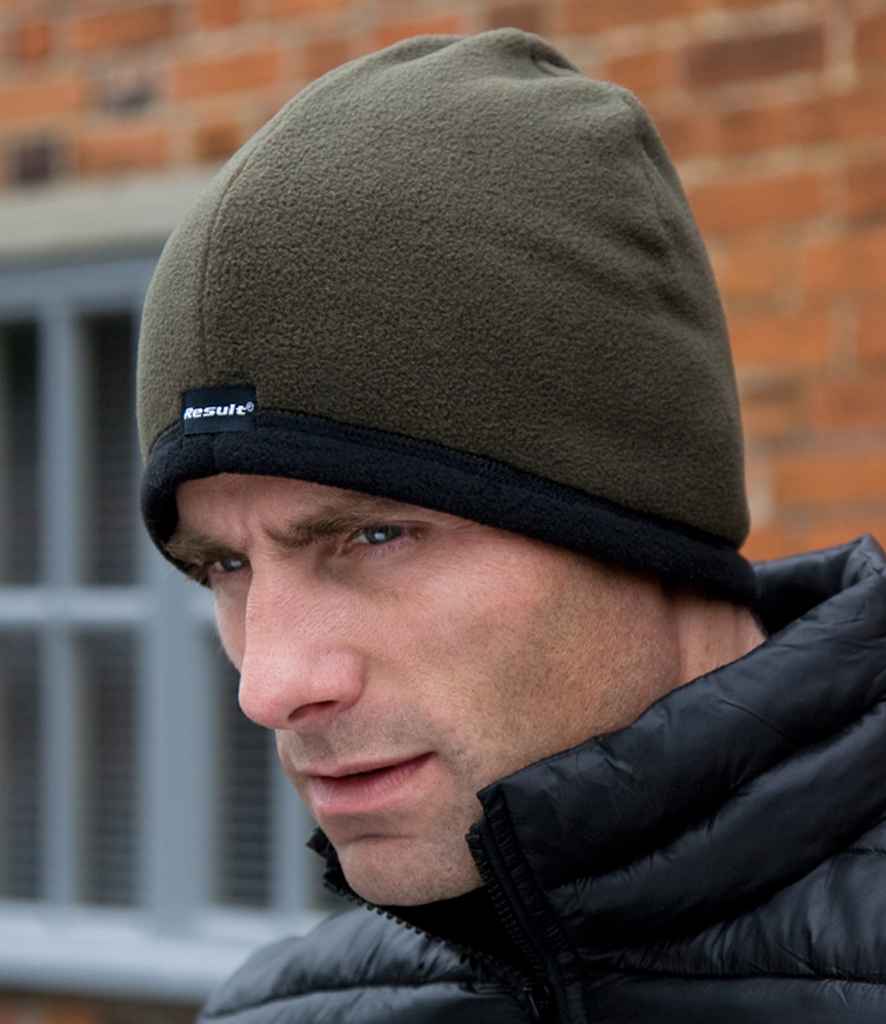Result Reversible Micro Fleece Bob Hat | Olive Green/Black - Result Winter Essentials Headwear - Lancashire Teamwear