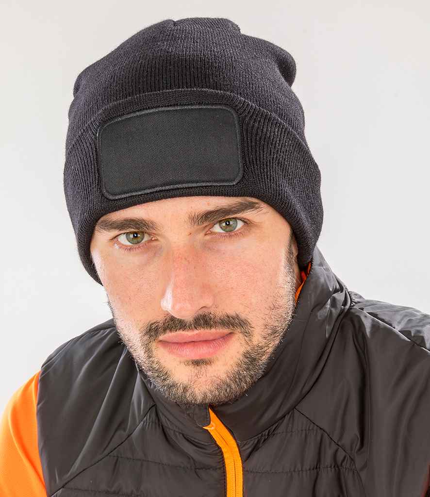 Result Genuine Recycled Double Knit Printers Beanie | Black Headwear - Lancashire Teamwear