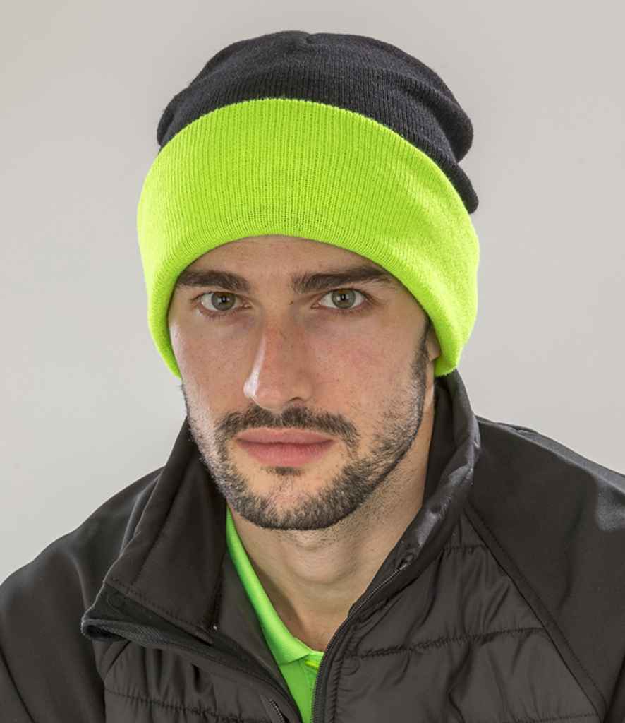 Result Genuine Recycled Compass Beanie | Black/Lime Green Headwear - Lancashire Teamwear