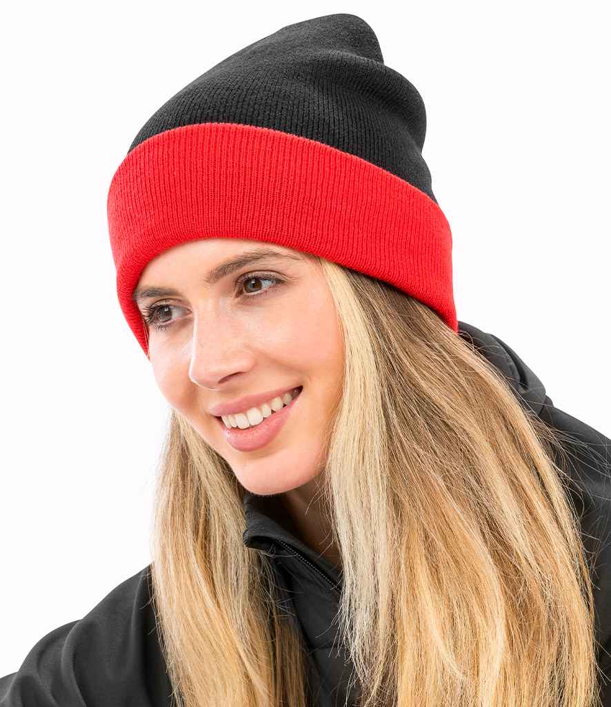 Result Genuine Recycled Compass Beanie | Black/Red Headwear - Lancashire Teamwear