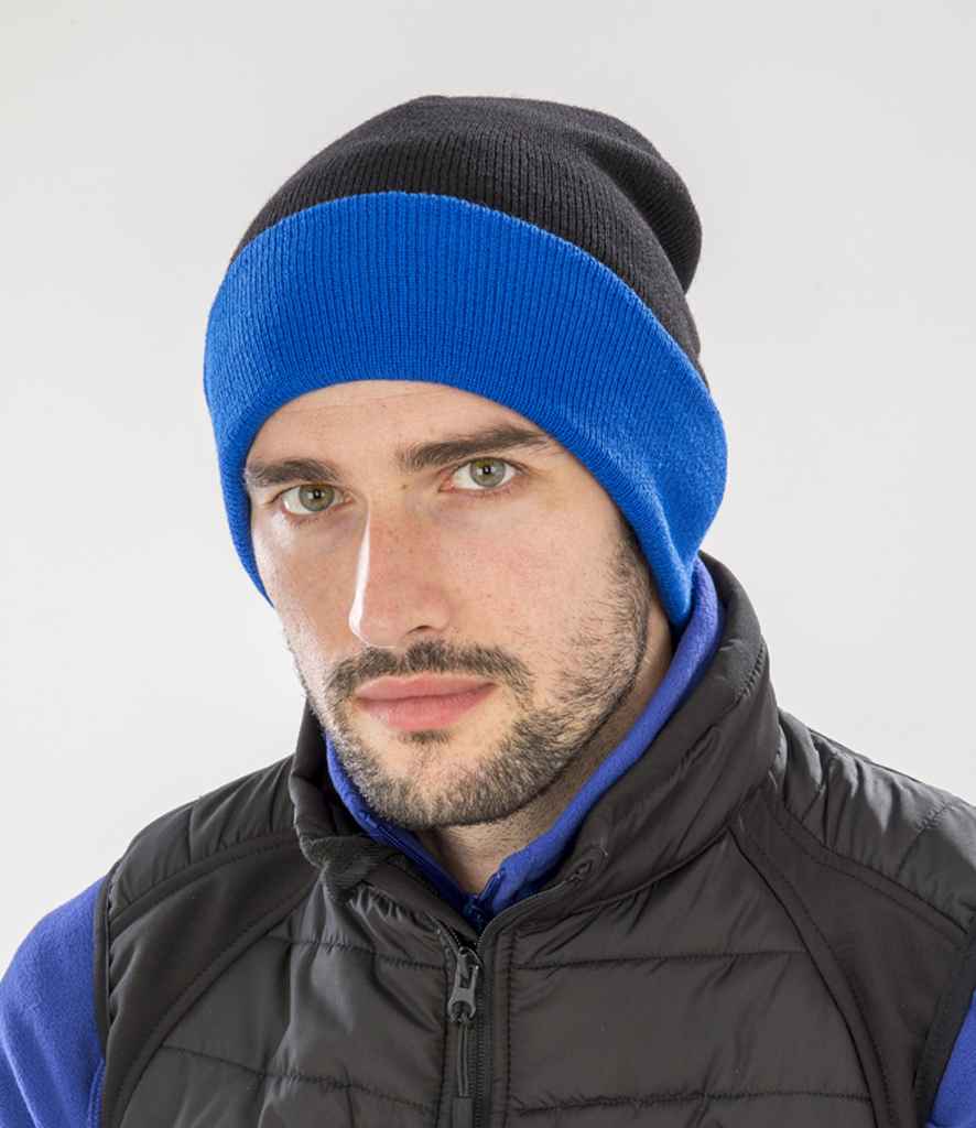 Result Genuine Recycled Compass Beanie | Black/Royal Blue Headwear - Lancashire Teamwear