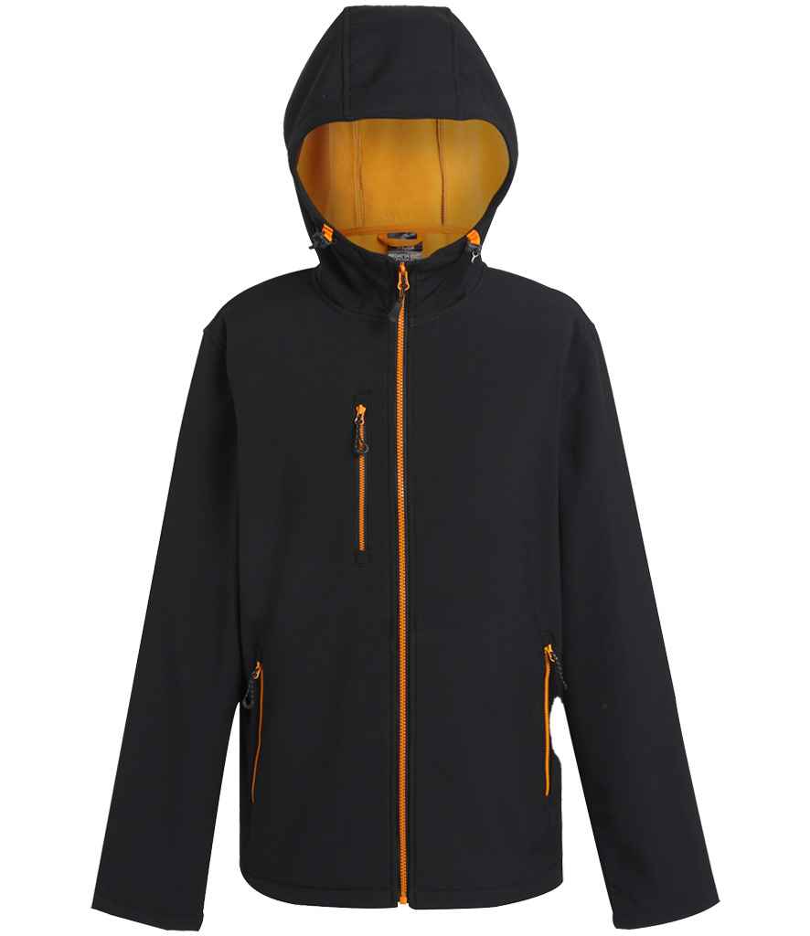 Regatta Navigate Two Layer Hooded Soft Shell Jacket | Black/Orange Pop - Regatta Professional - Lancashire Teamwear