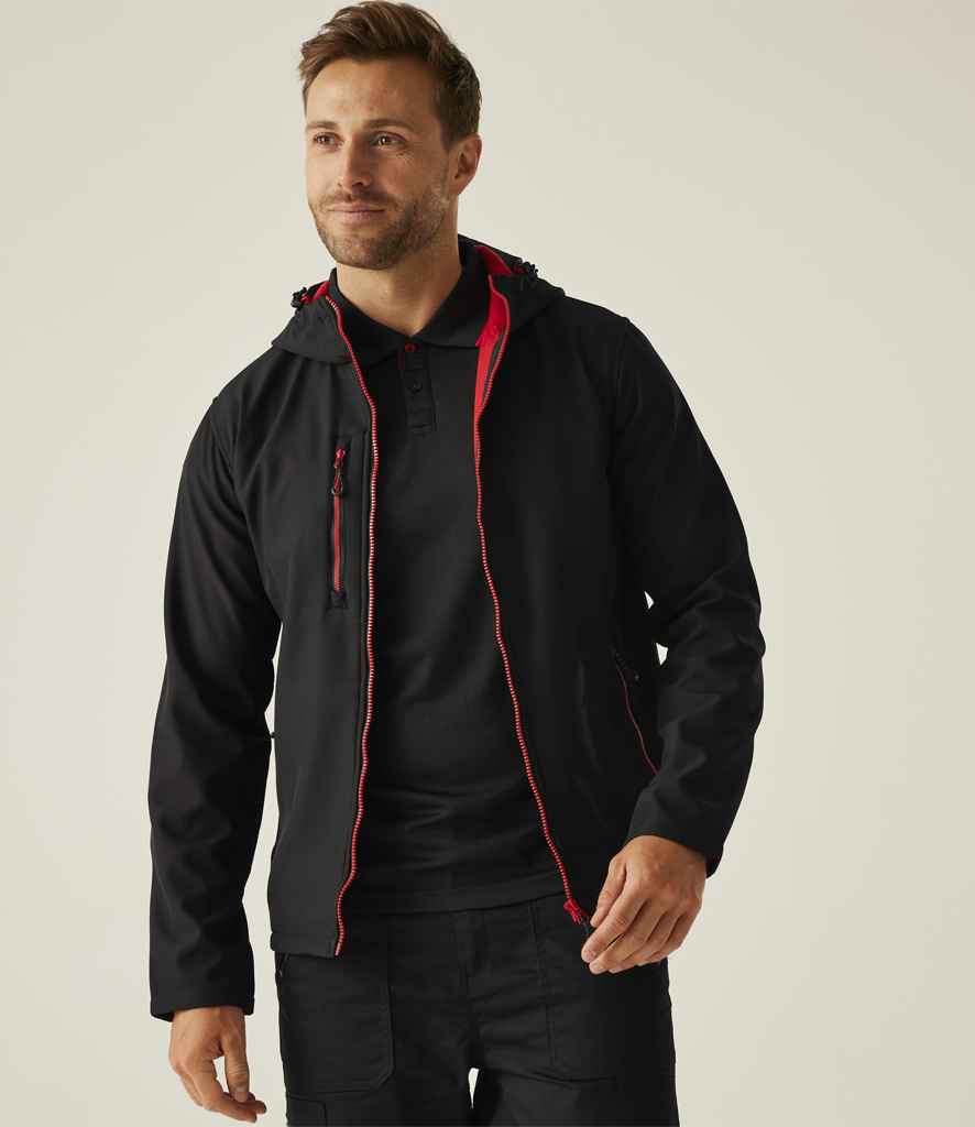 Regatta Navigate Two Layer Hooded Soft Shell Jacket | Black/Classic Red - Regatta Professional - Lancashire Teamwear