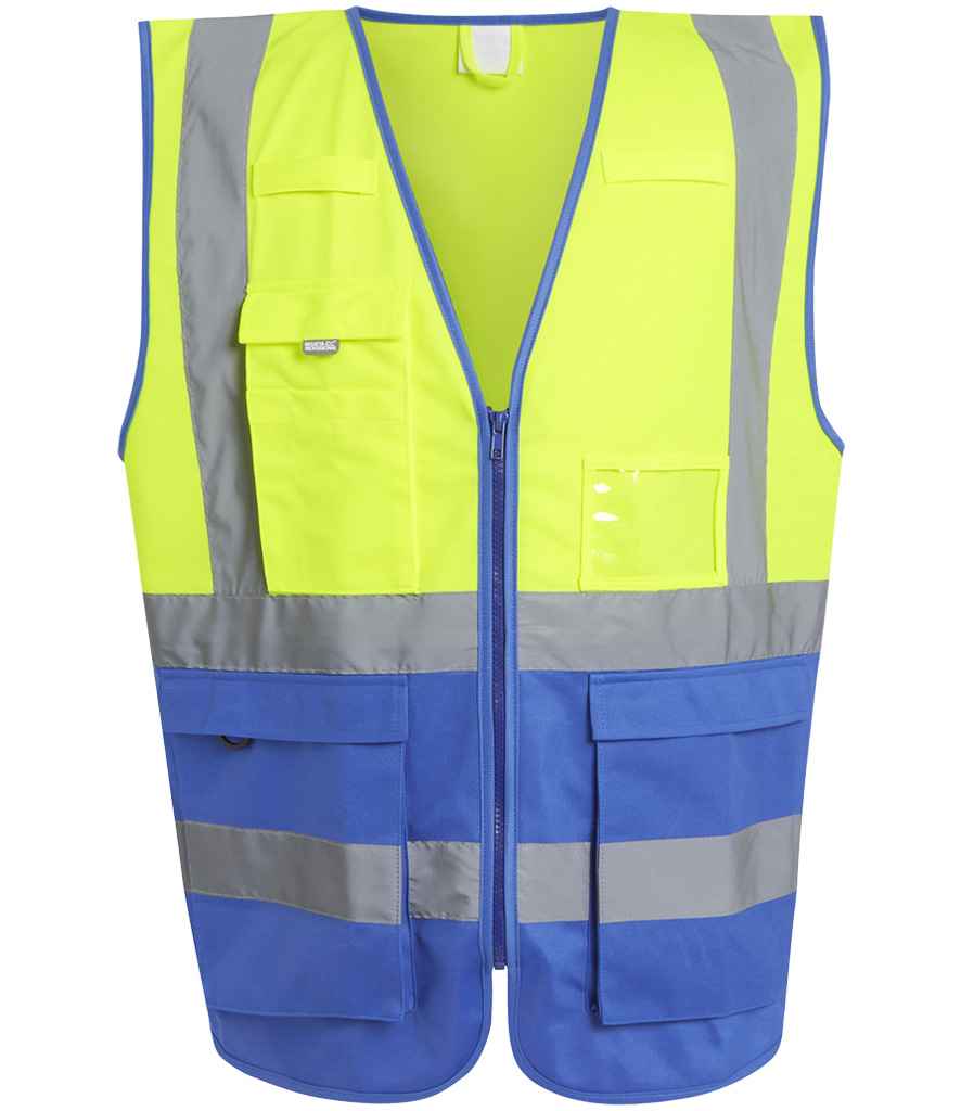 Regatta High Visibility Pro Executive Vest | Yellow/Royal Blue Waistcoat - Lancashire Teamwear