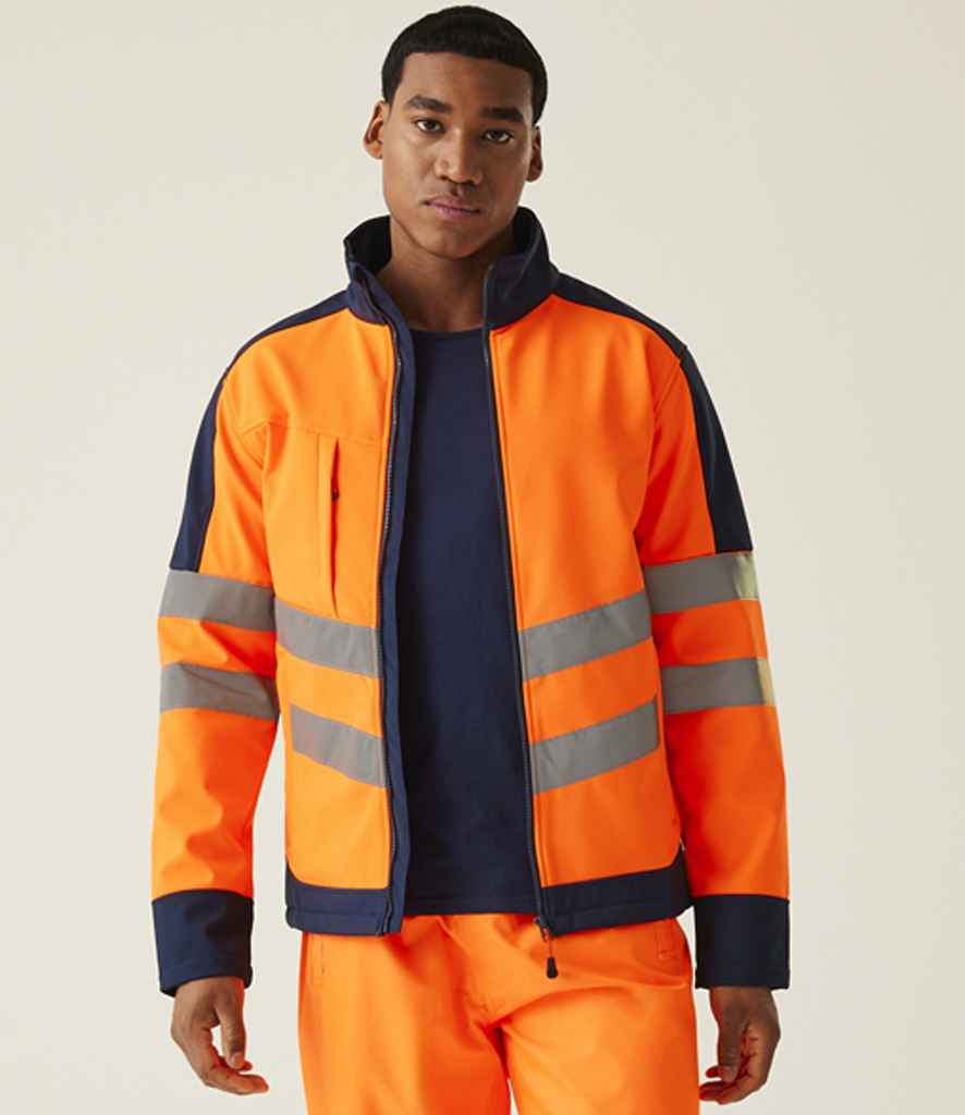 Regatta High Visibility Pro Soft Shell Jacket | Orange/Navy - Lancashire Teamwear