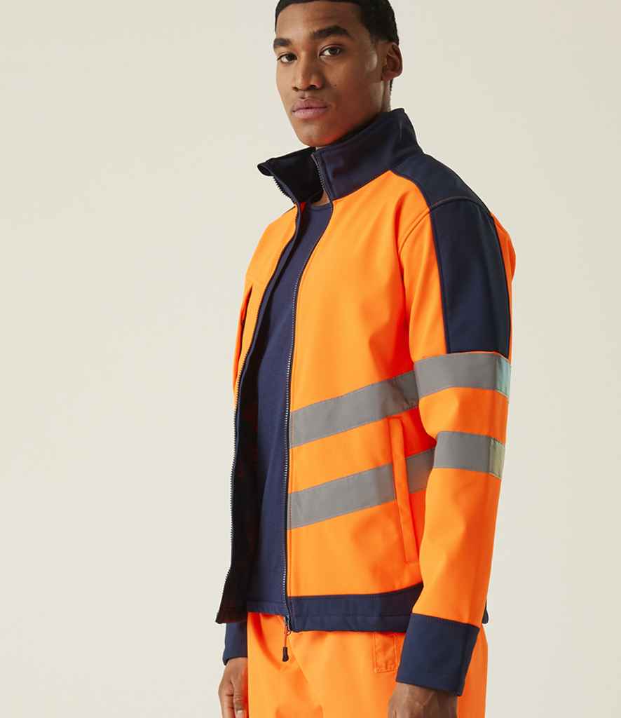 Regatta High Visibility Pro Soft Shell Jacket | Orange/Navy - Lancashire Teamwear