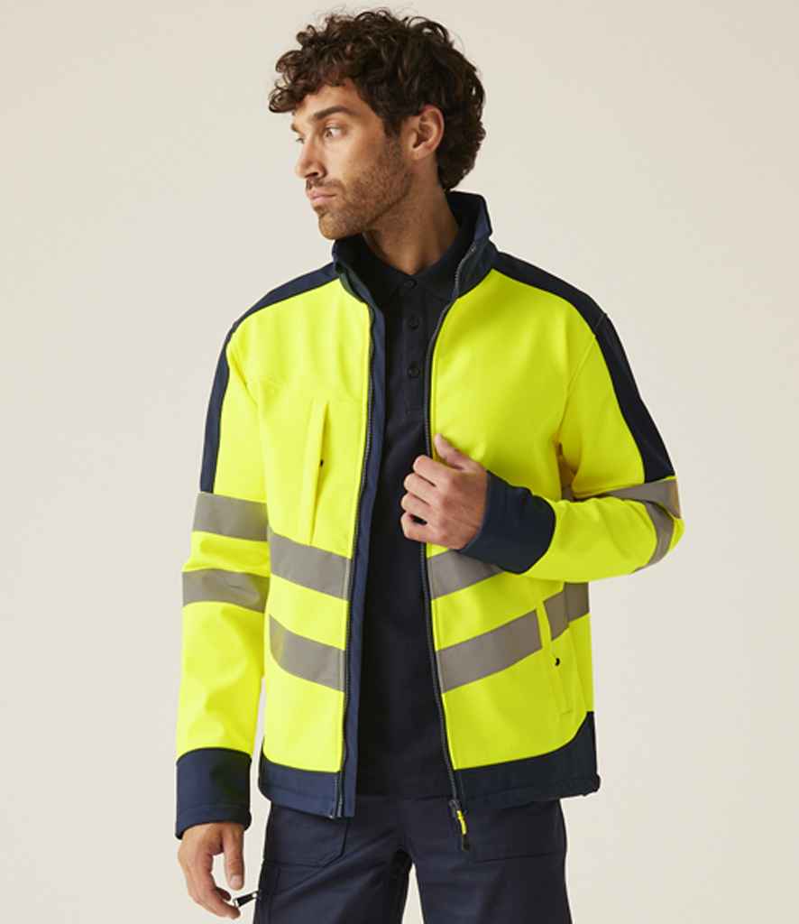 Regatta High Visibility Pro Soft Shell Jacket | Yellow/Navy - Lancashire Teamwear