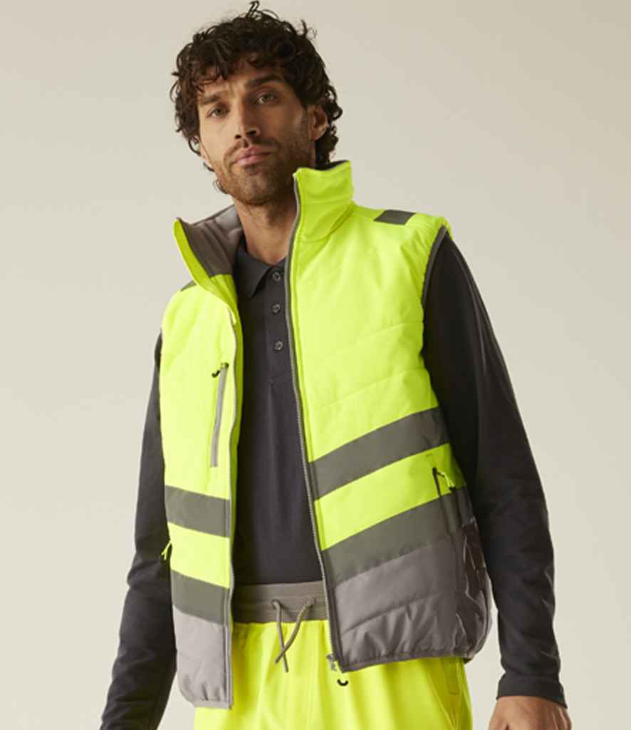 Regatta High Visibility Two Tone Thermal Baffle Bodywarmer | Yellow/Grey Gilet - Lancashire Teamwear