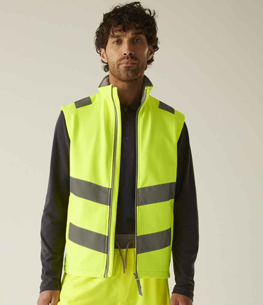 Regatta High Visibility Pro Contract Ablaze Soft Shell Bodywarmer | Yellow Gilet - Lancashire Teamwear