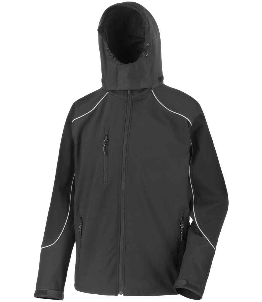 Result Work-Guard Hooded Soft Shell Jacket | Black/Black - Lancashire Teamwear