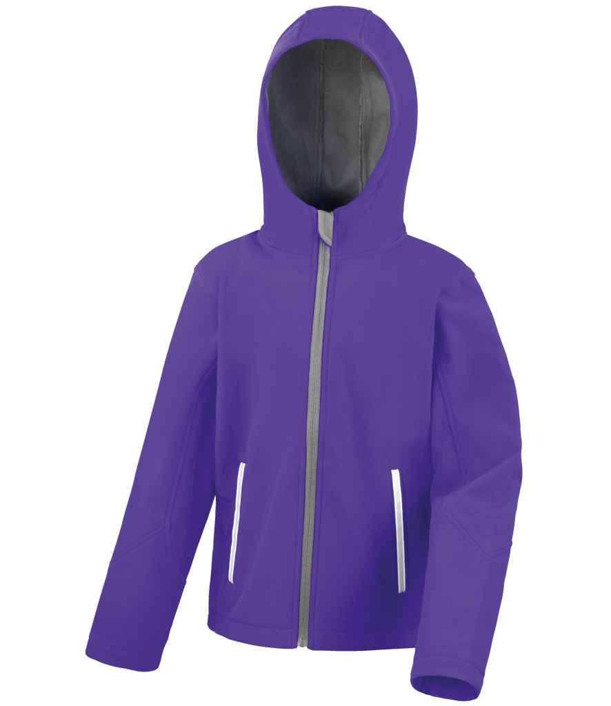 Result Core Kids TX Performance Hooded Soft Shell Jacket | Purple/Grey - Lancashire Teamwear
