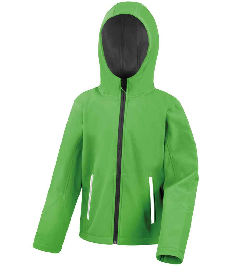 Result Core Kids TX Performance Hooded Soft Shell Jacket | Vivid Green/Black - Lancashire Teamwear