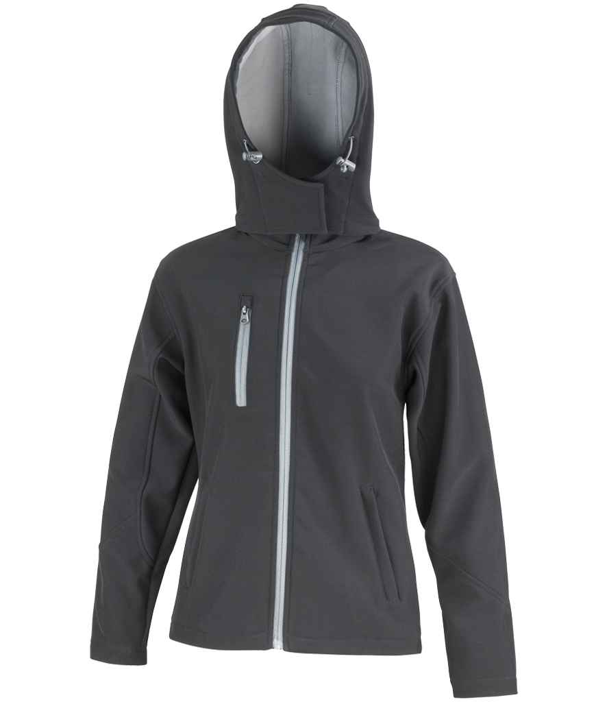 Result Core Ladies Hooded Soft Shell Jacket Black/Grey