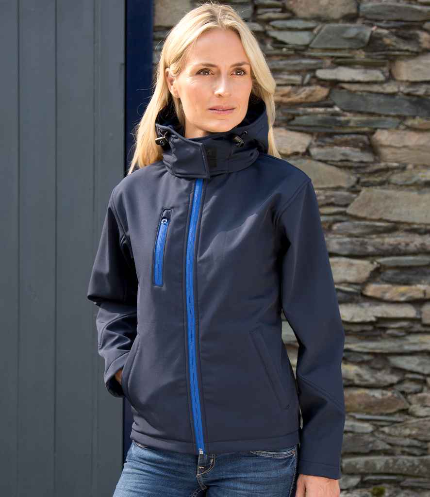 Result Core Ladies Hooded Soft Shell Jacket | Navy/Royal Blue - Lancashire Teamwear