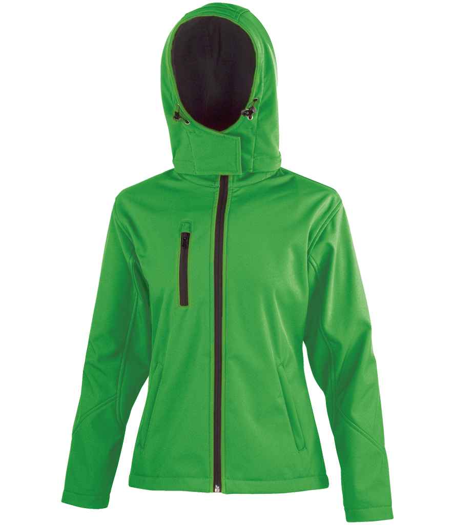 Result Core Ladies Hooded Soft Shell Jacket | Vivid Green/Black - Lancashire Teamwear