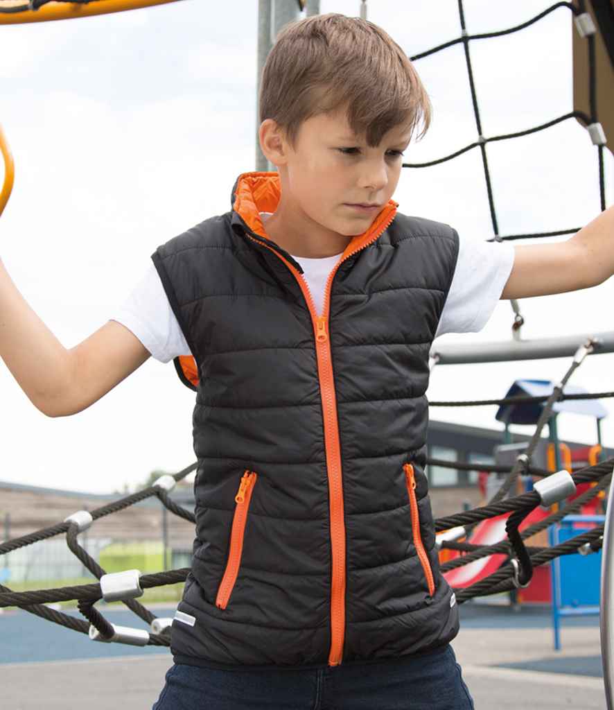 Result Core Kids Padded Bodywarmer | Black/Orange Gilet - Lancashire Teamwear
