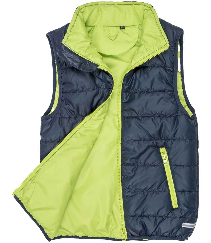 Result Core Kids Padded Bodywarmer | Navy/Lime Green Gilet - Lancashire Teamwear