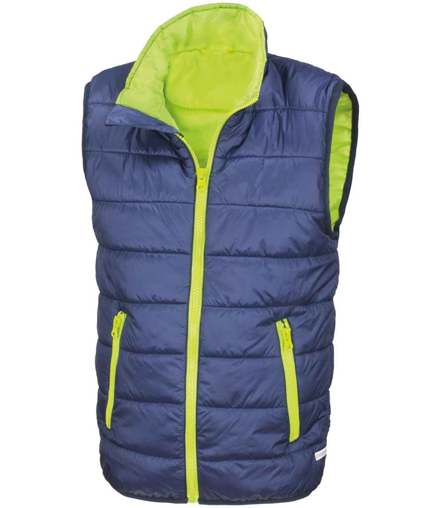 Result Core Kids Padded Bodywarmer | Navy/Lime Green Gilet - Lancashire Teamwear
