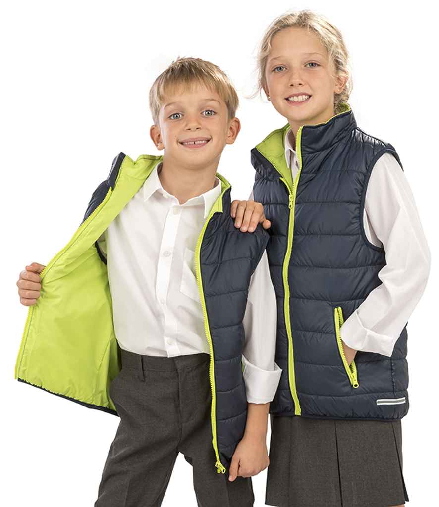 Result Core Kids Padded Bodywarmer | Navy/Lime Green Gilet - Lancashire Teamwear