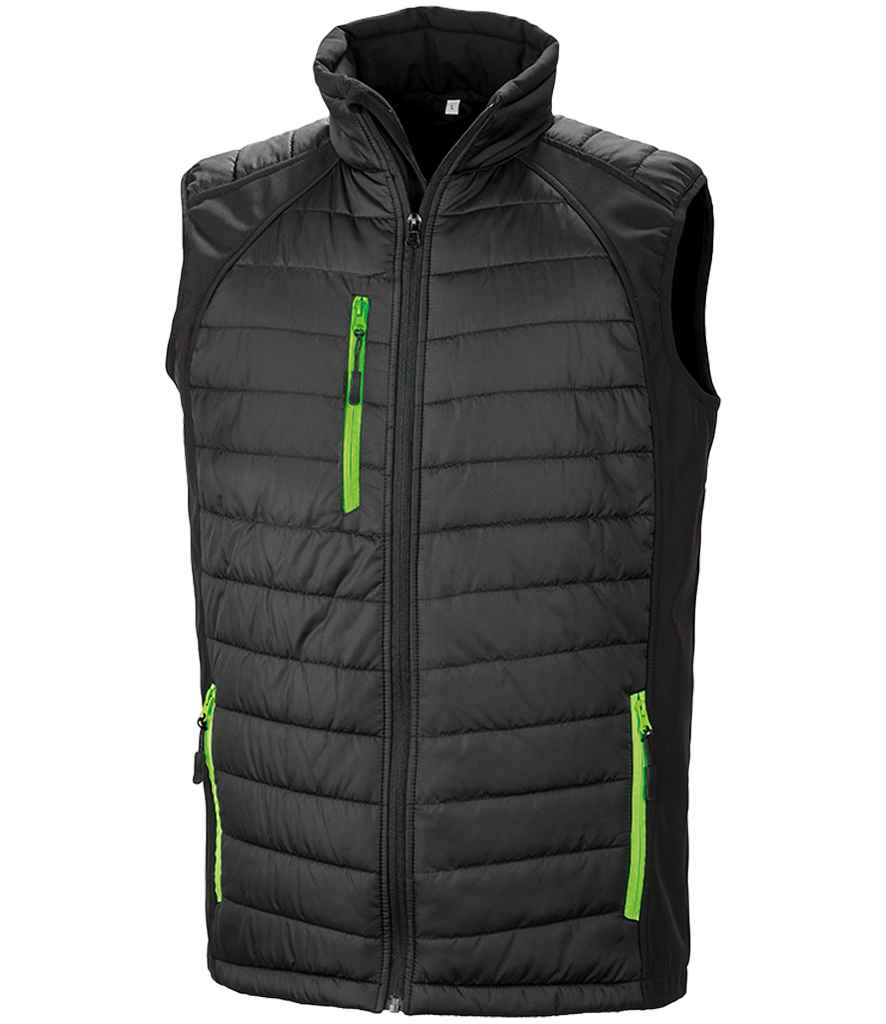 Result Genuine Recycled Compass Padded Gilet | Black/Lime Green - Lancashire Teamwear