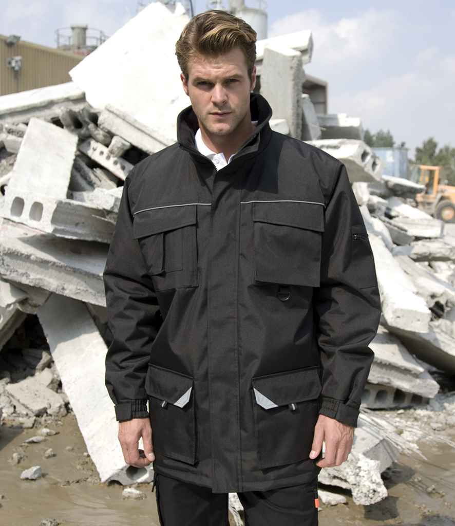 Result Work-Guard Sabre Long Coat | Black Jacket - Lancashire Teamwear