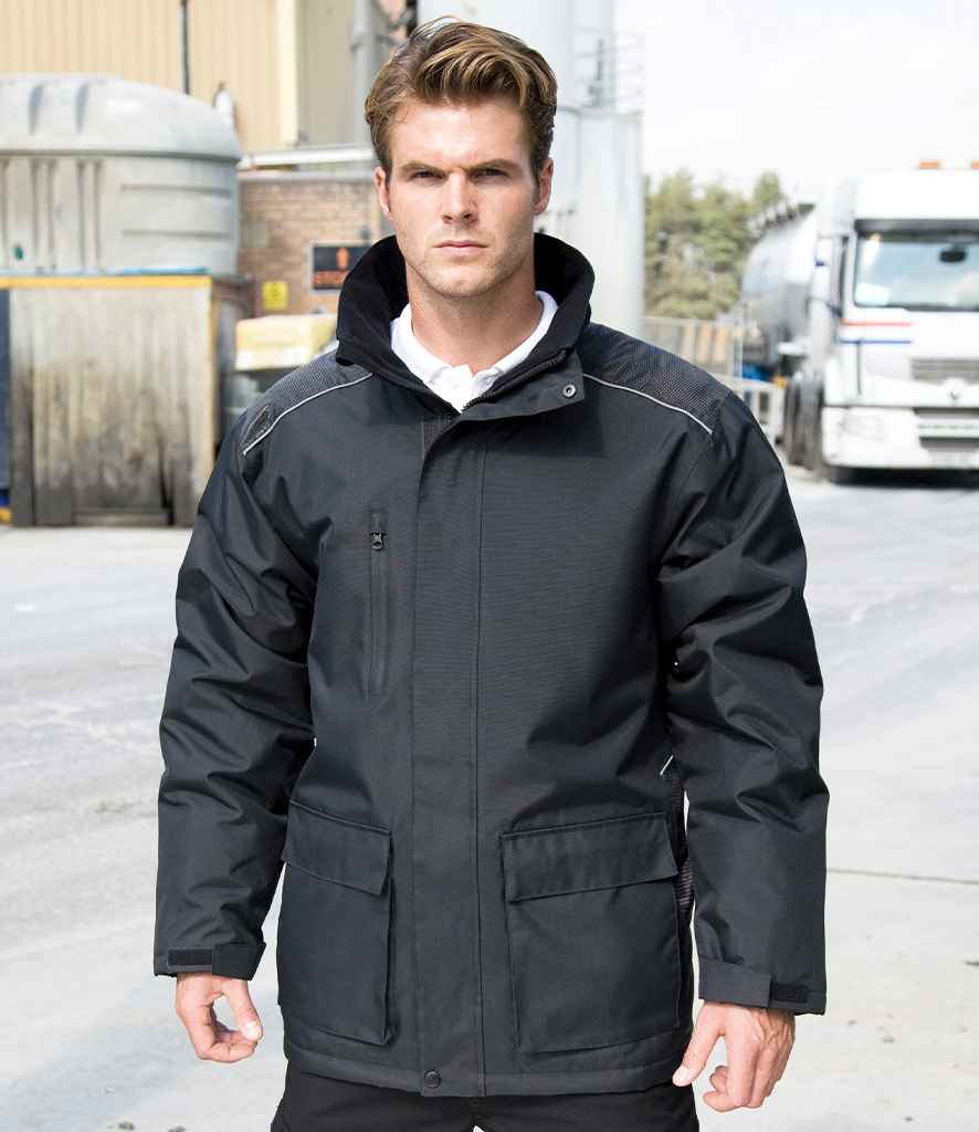 Result Work-Guard Vostex Long Coat | Black Jacket - Lancashire Teamwear