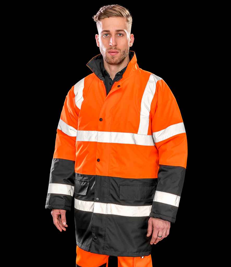 Result Core Motorway Two Tone Safety Jacket | Fluorescent Orange/Black - Lancashire Teamwear