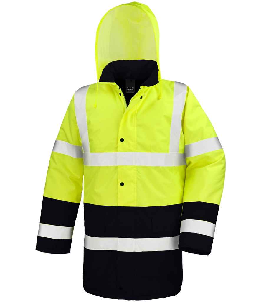 Result Core Motorway Two Tone Safety Jacket | Fluorescent Yellow/Black - Lancashire Teamwear