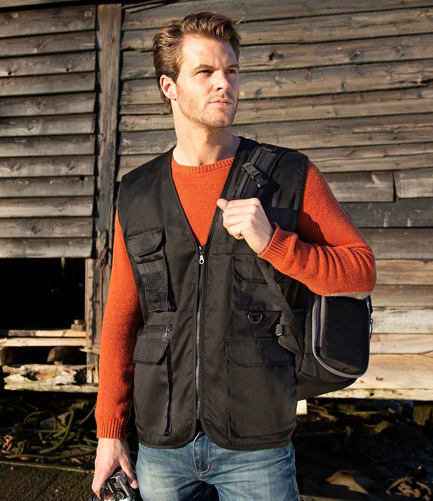 Result Work-Guard Safari Waistcoat | Black Gilet - Lancashire Teamwear