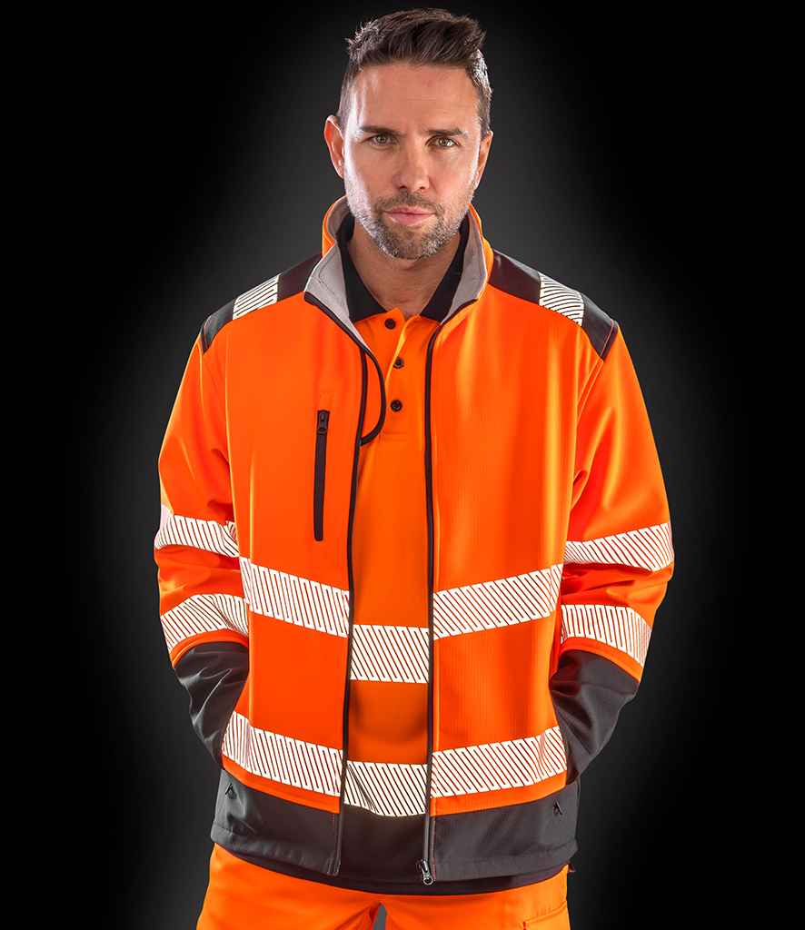 Result Safe-Guard Printable Ripstop Safety Soft Shell Jacket | Fluorescent Orange/Black - Lancashire Teamwear