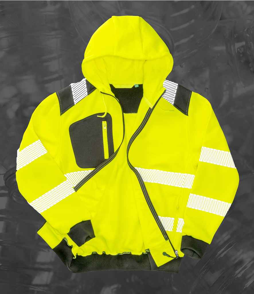 Result Genuine Recycled Safety Zip Hoodie | Fluorescent Yellow - Lancashire Teamwear