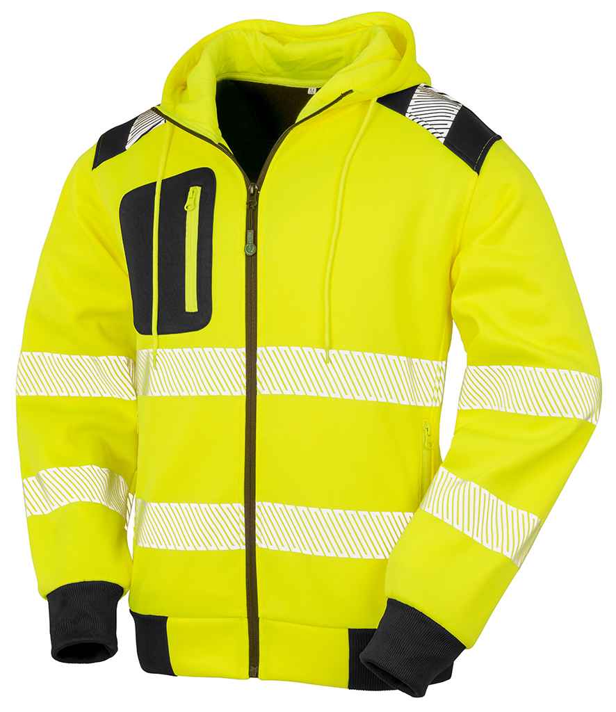 Result Genuine Recycled Safety Zip Hoodie | Fluorescent Yellow - Lancashire Teamwear