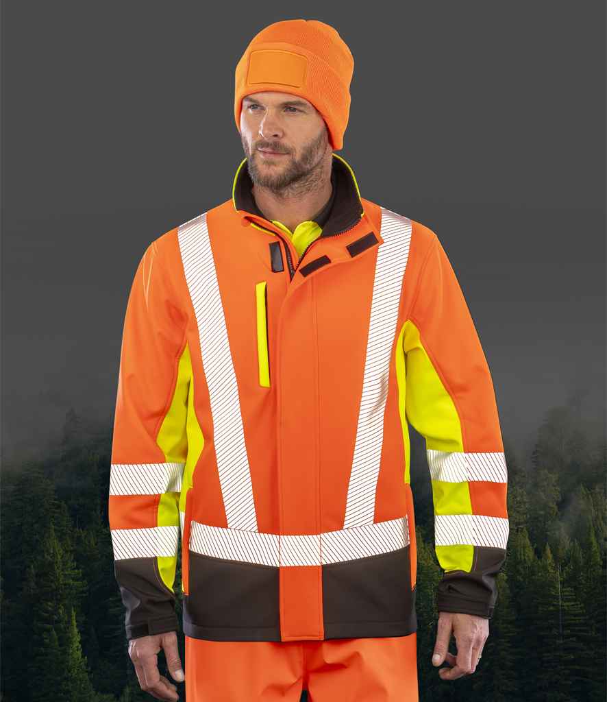 Result Recycled Three Layer Printable 3-Tone Safety Soft Shell Jacket | Fluorescent Yellow/Orange/Black - Result Genuine R...