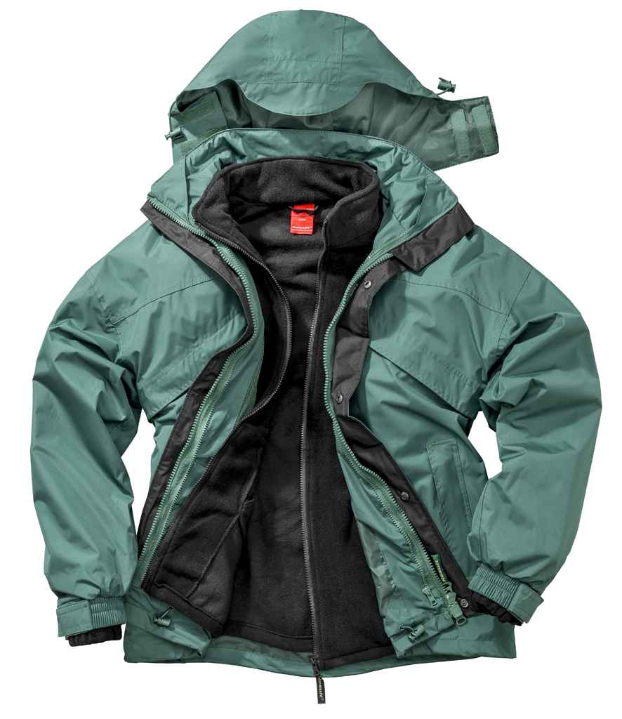 Result 3-in-1 Waterproof Zip and Clip Fleece Lined Jacket | Bottle Green/Black - Lancashire Teamwear