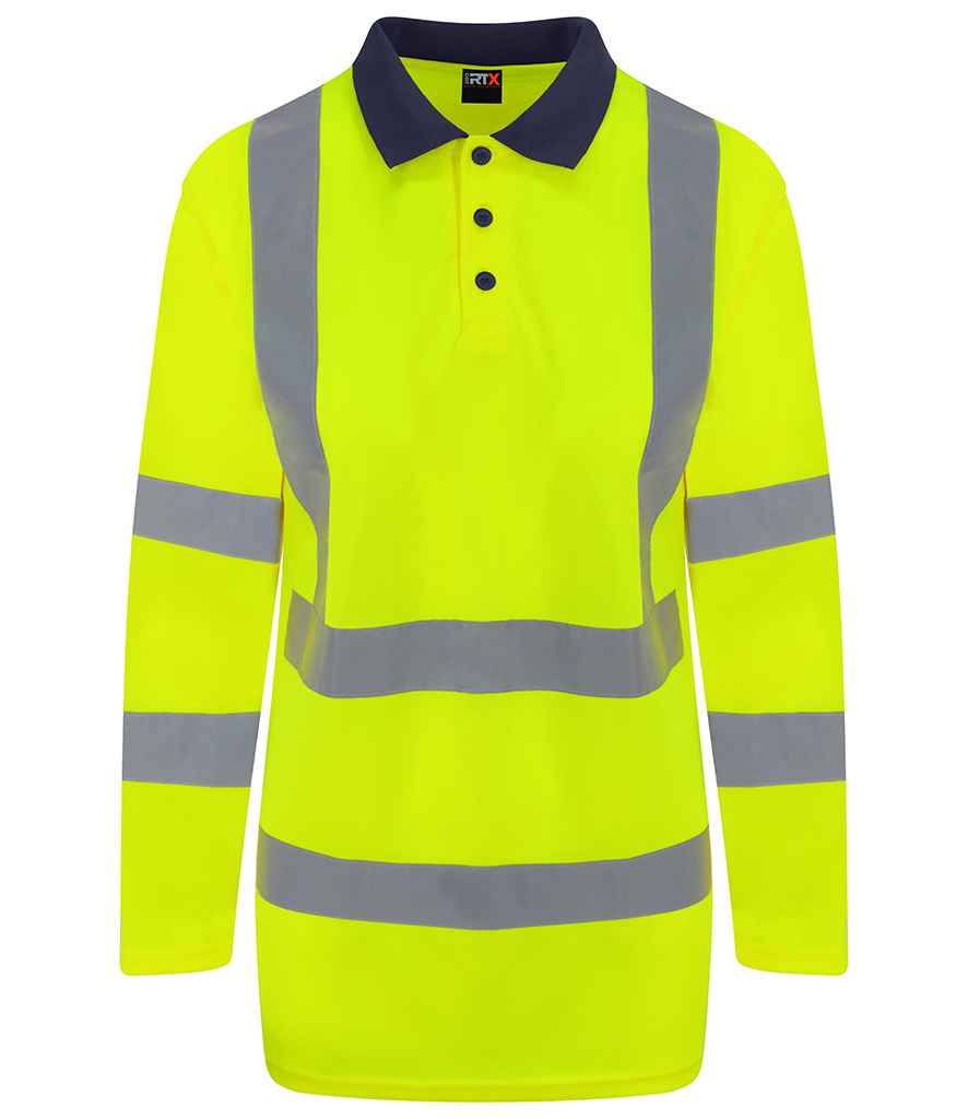 Pro RTX High Visibility Long Sleeve Polo Shirt Yellow/Navy