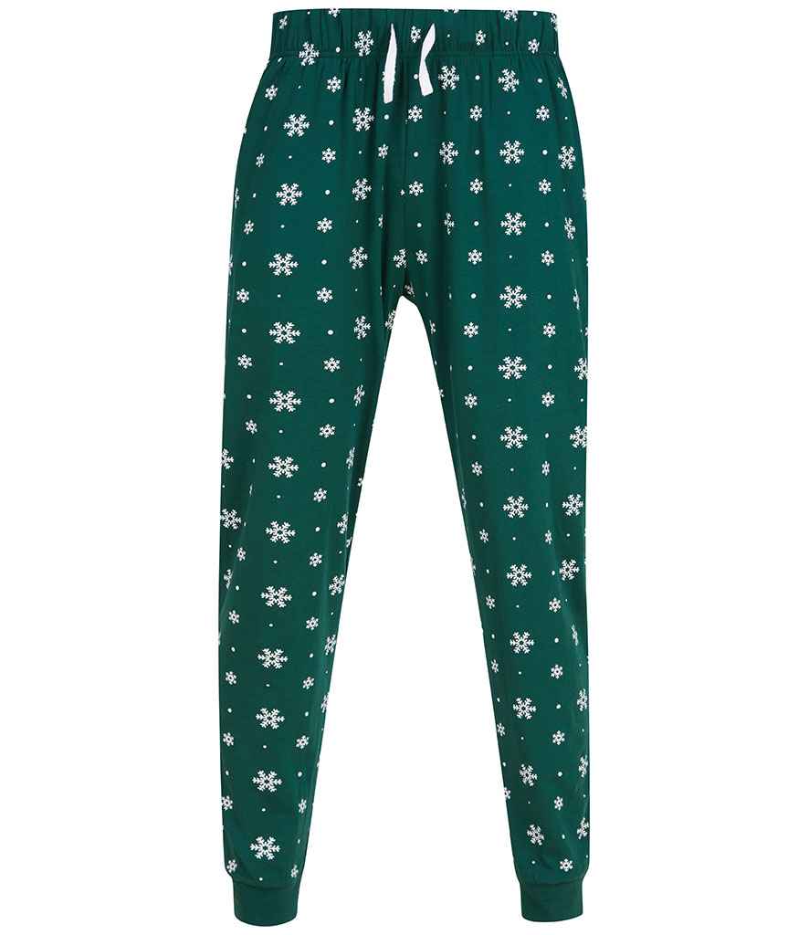 SF Clothing Unisex Cuffed Lounge Pants | Bottle Green/White Snowflakes Trousers - Lancashire Teamwear