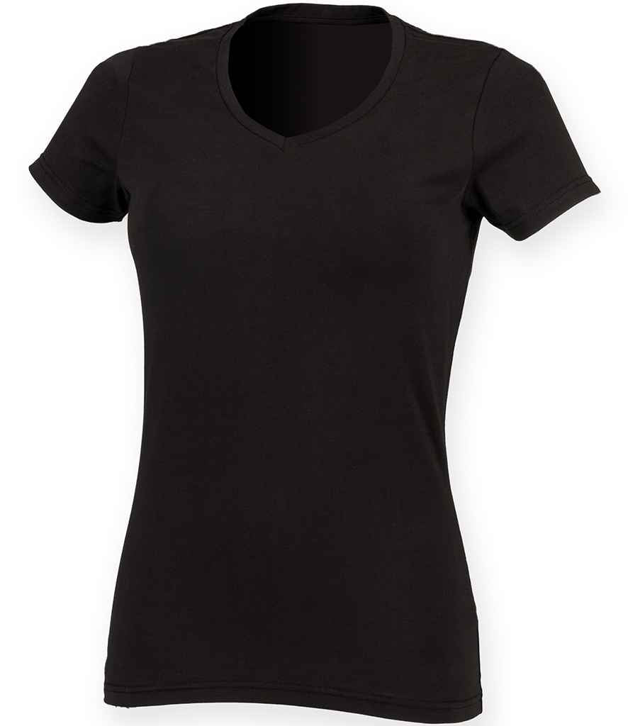 SF Clothing Ladies Feel Good Stretch V Neck T-Shirt Black