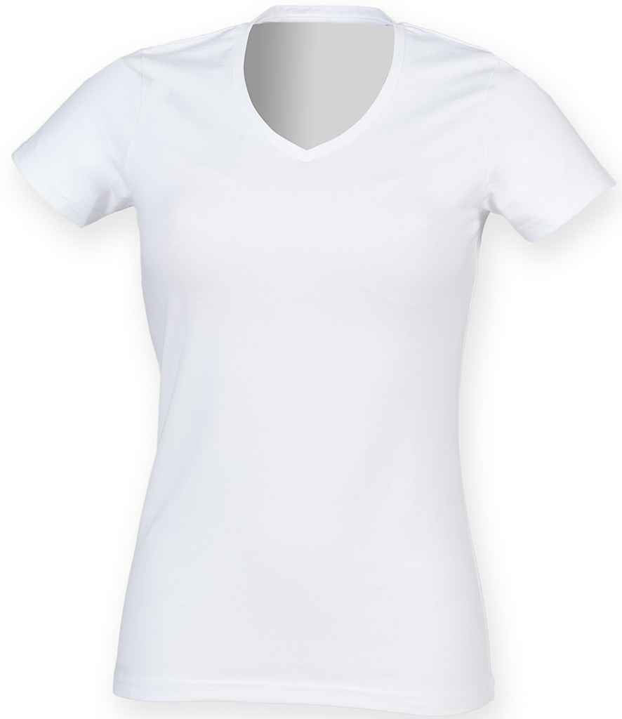 SF Clothing Ladies Feel Good Stretch V Neck T-Shirt White
