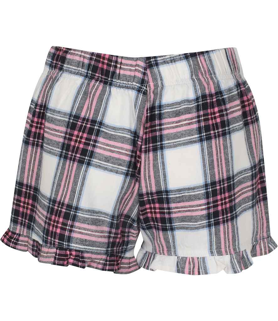 SF Clothing Ladies Tartan Frill Lounge Shorts | White/Pink - Lancashire Teamwear