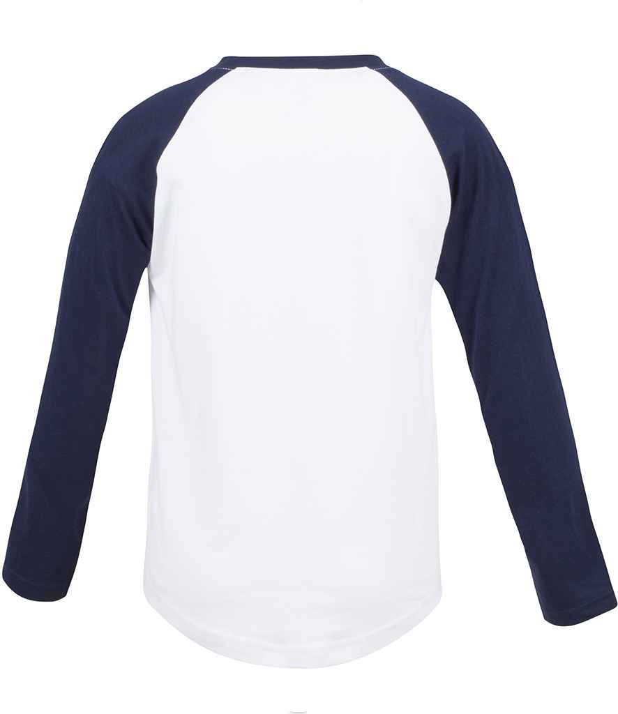 SF Clothing Kids Long Sleeve Baseball T-Shirt | White/Oxford Navy - Lancashire Teamwear