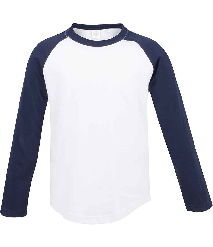 SF Clothing Kids Long Sleeve Baseball T-Shirt | White/Oxford Navy - Lancashire Teamwear