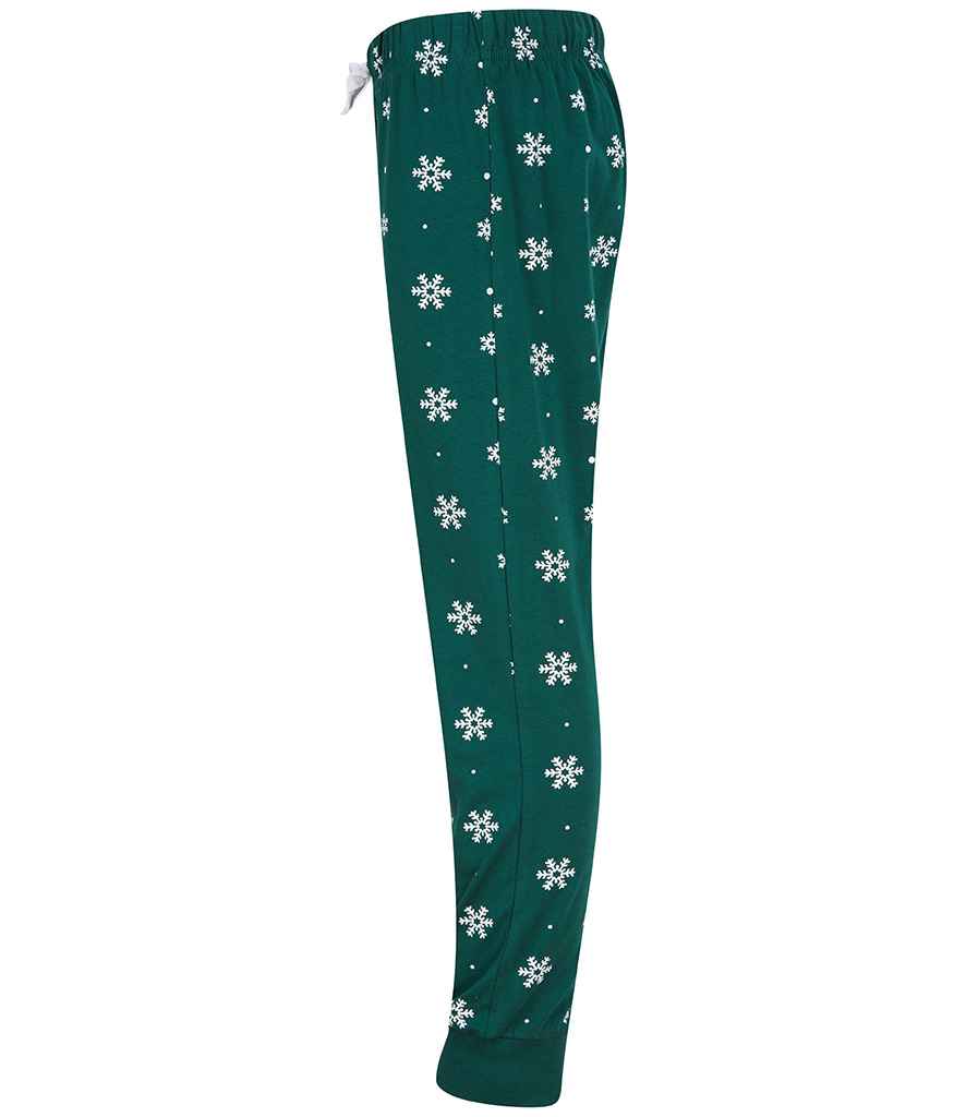 SF Clothing Kids Lounge Pants | Bottle Green/White Snowflakes Trousers - Lancashire Teamwear