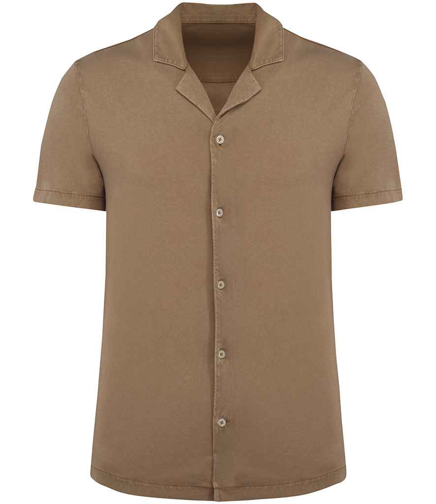 Spasso Jersey Short Sleeve Bowling Collar Shirt | Washed Cream Coffee - Lancashire Teamwear