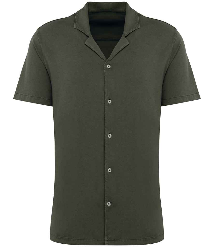 Spasso Jersey Short Sleeve Bowling Collar Shirt | Washed Organic Khaki - Lancashire Teamwear