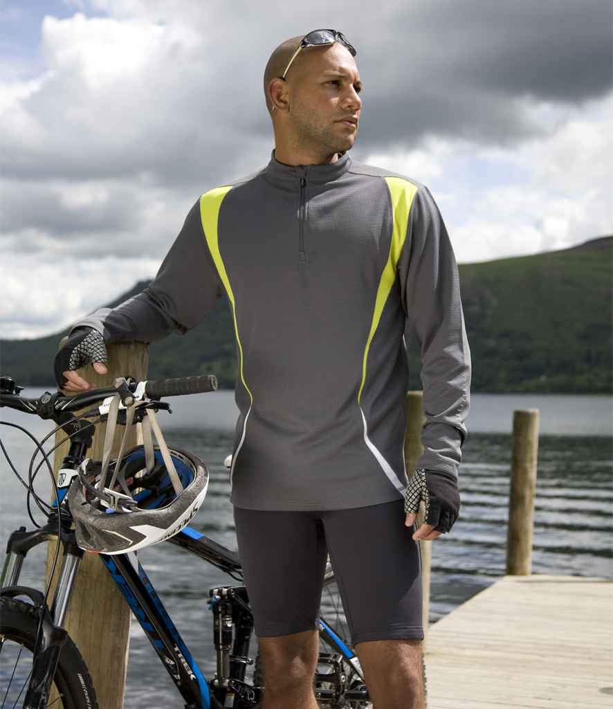 Spiro Unisex Zip Neck Trial Training Top | Grey/Lime Green/White Sweatshirt - Lancashire Teamwear