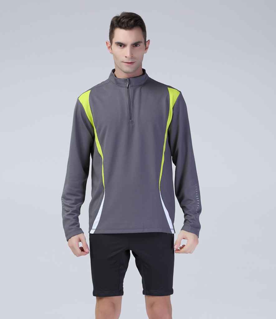 Spiro Unisex Zip Neck Trial Training Top | Grey/Lime Green/White Sweatshirt - Lancashire Teamwear