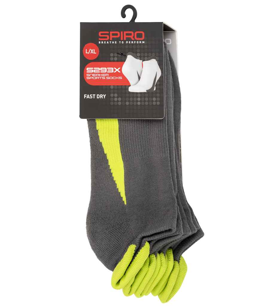 Spiro 3 Pack Sports Sneaker Socks | Grey/Lime Green - Lancashire Teamwear