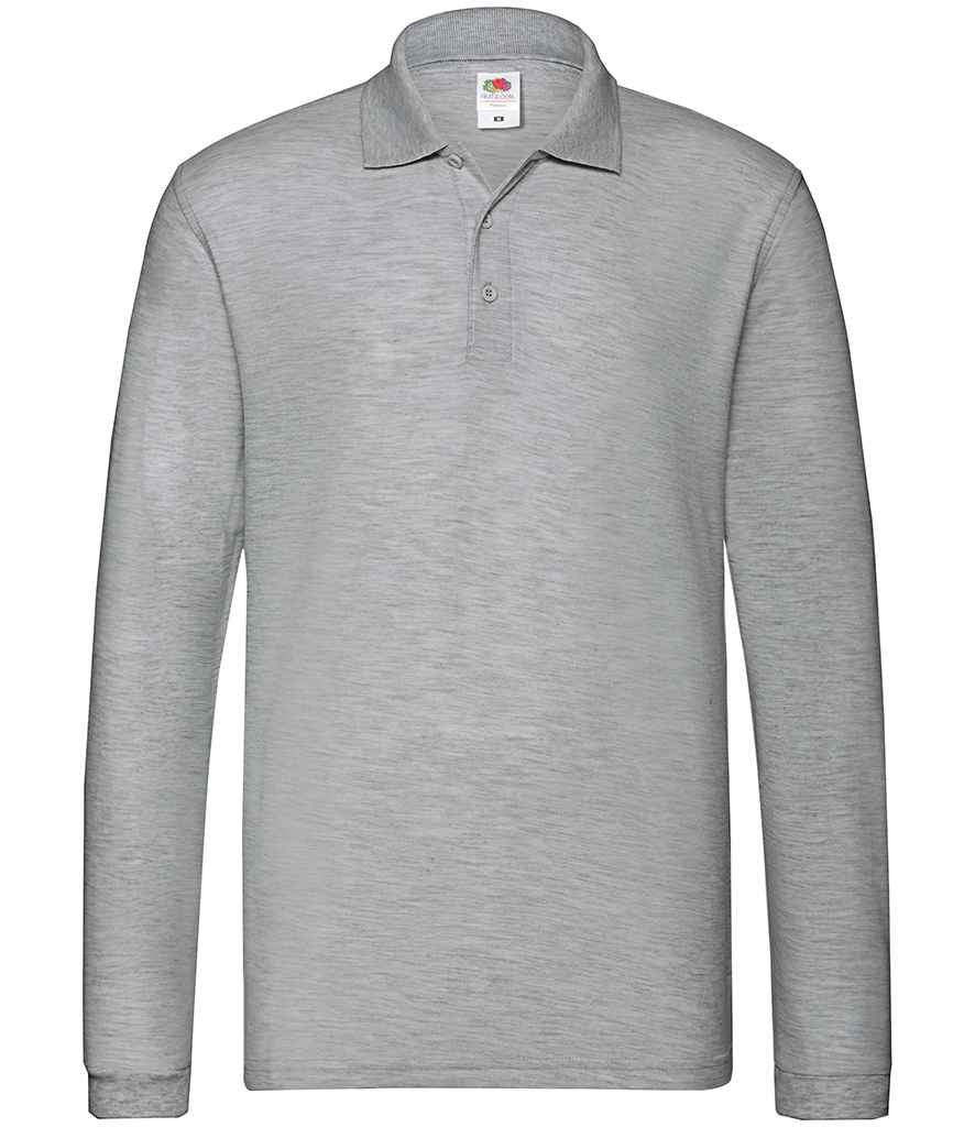 Fruit of the Loom Premium Long Sleeve Cotton Piqué Polo Shirt Athletic Heather