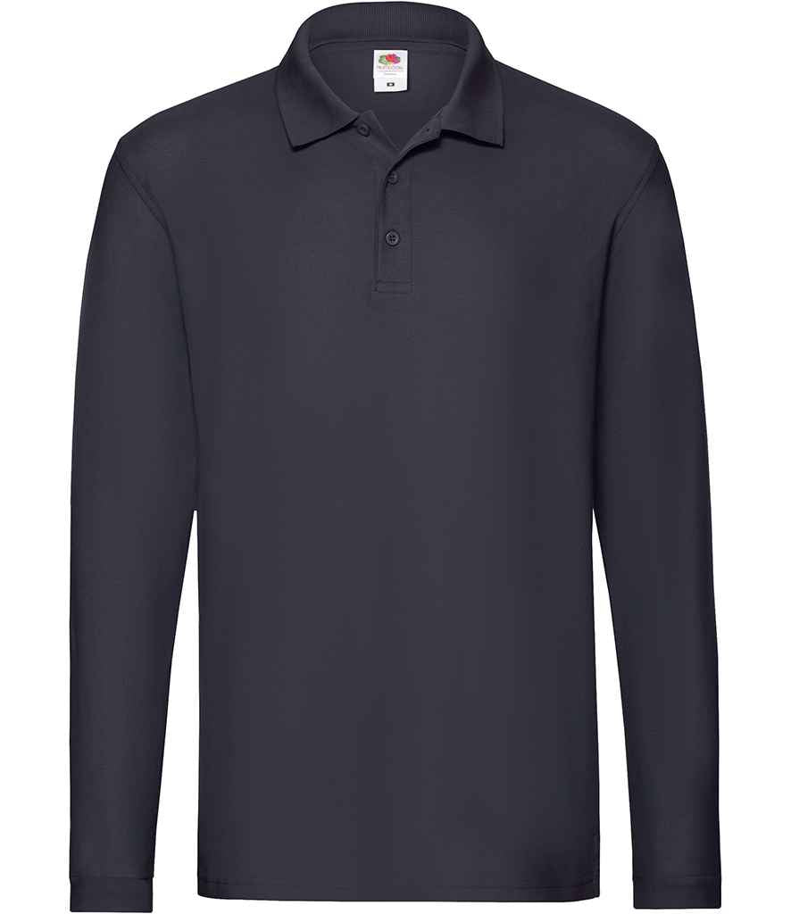 Fruit of the Loom Premium Long Sleeve Cotton Piqué Polo Shirt Deep Navy