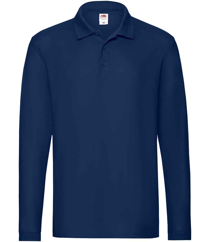 Fruit of the Loom Premium Long Sleeve Cotton Piqué Polo Shirt Navy
